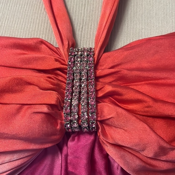 Cache 100% silk halter top with rhinestones and padding, hot pink and orange - Picture 3 of 13